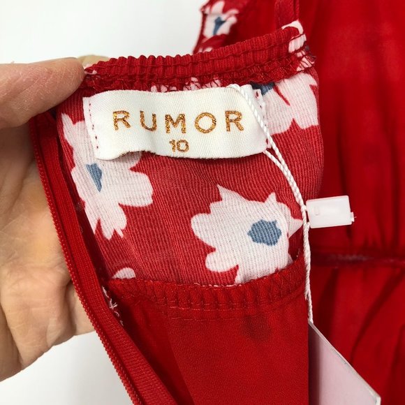 Rumor Red white floral print Spaghetti strap  mini dress ruffle hem. - Picture 5 of 14